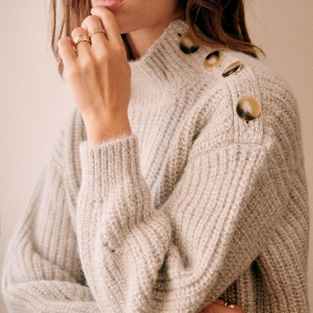 Sezane Oliver Sweater Gray Marled Beige